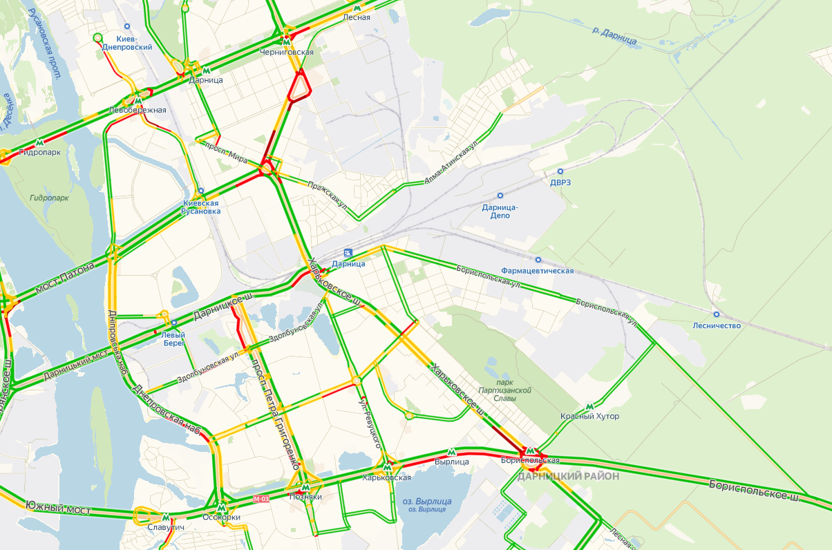 Движение в Киеве парализовано: карта пробок