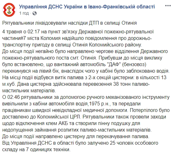 У Івано-Франківській обл. перевернувся бензовоз
