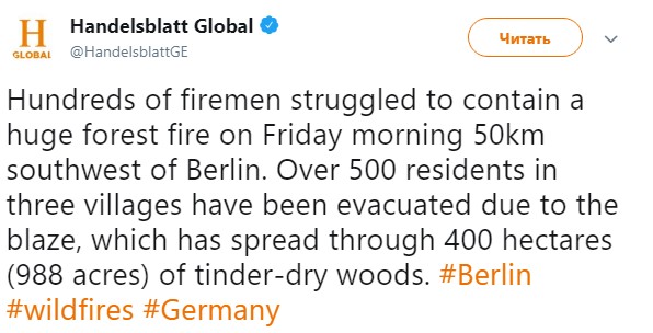 Під Берліном через лісову пожежу евакуювали понад 500 осіб
