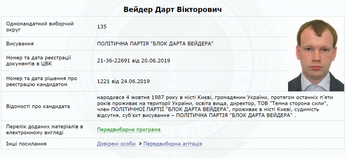 Кандидат у депутати Дарт Вейдер: в мережі показали його справжнє обличчя (фото)
