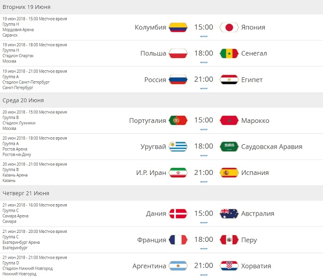 Розклад матчів ЧС 2018