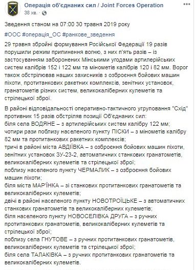 За добу на Донбасі не постраждав жоден український військовий