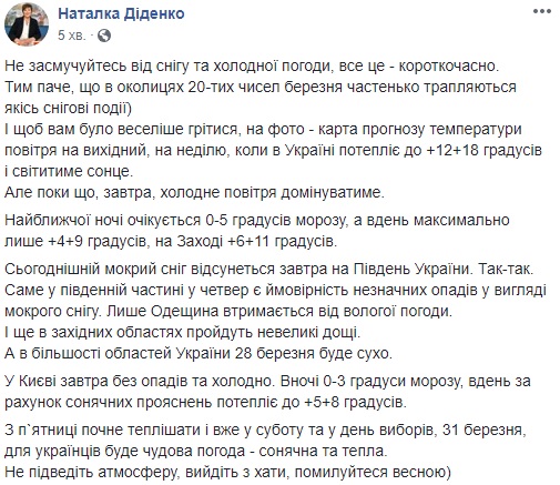 Погода в Украине 31 марта: синоптик озвучила прогноз на выборы