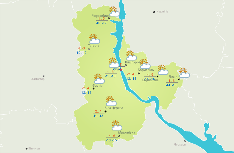 Погода на сегодня: в Украине без осадков, температура от -8 до +6