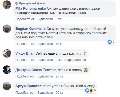 У Києві шматки мосту розгромили авто, що проїздило під ним (фото)