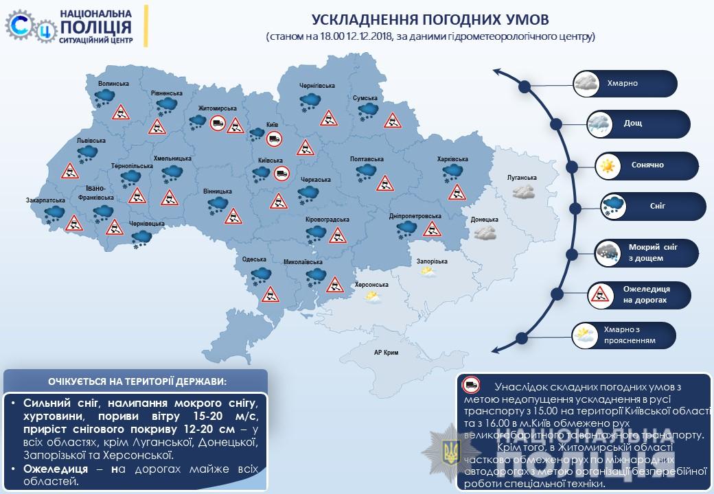 Через снігопад у двох областях України обмежено рух вантажівок