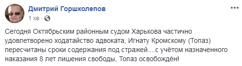 Суд звільнив з-під варти антимайданівця "Топаза"