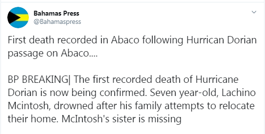 На Багамах сообщили о первых жертвах урагана "Дориан"