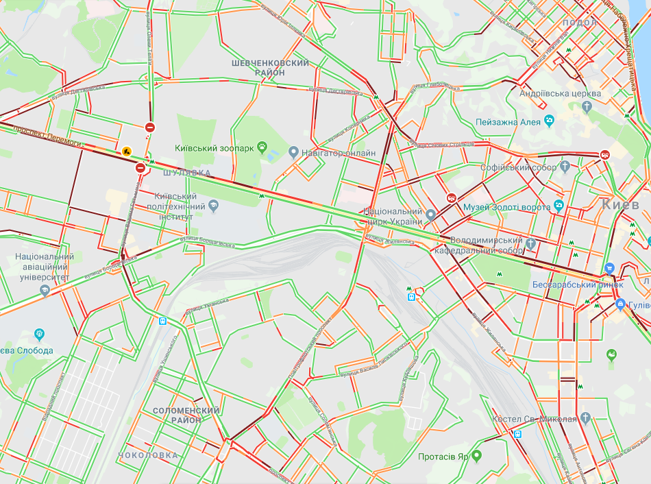 Движение в Киеве парализовано: карта пробок