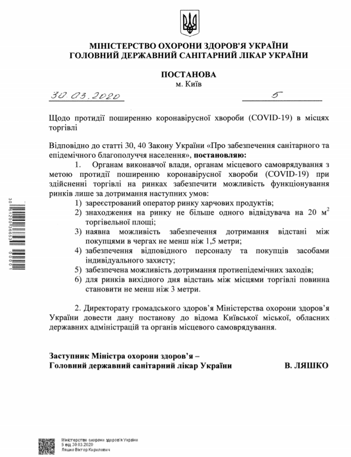 В Украине рынкам разрешили работать на период карантина: какие условия