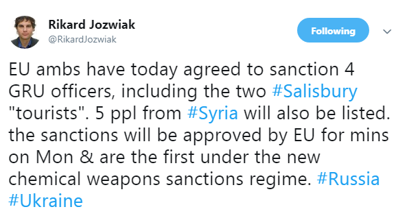 Послы ЕС согласовали санкции против четырех офицеров ГРУ