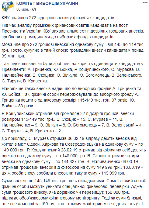 КИУ зафиксировал подозрительные взносы в отчетах 11 кандидатов
