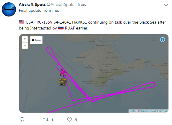 Росія перехопила розвідувальний літак США, який патрулював Крим
