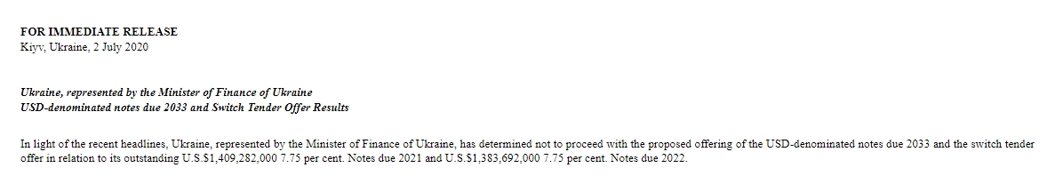 Україна відклала випуск євробондів після заяви глави НБУ про відставку