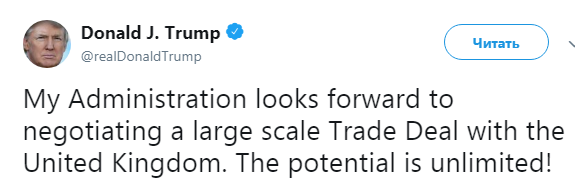 Трамп ждет переговоров с Британией по торговой сделке