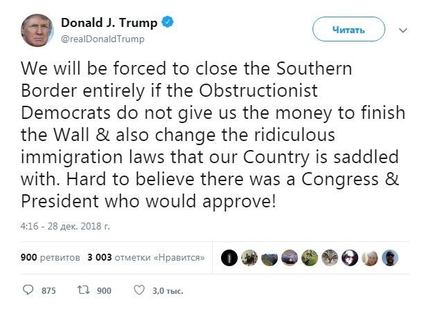 Трамп пригрозив повним закриттям південного кордону США