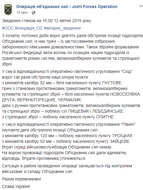 На Донбасі у п'ятницю без втрат серед українських військових