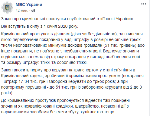 Опубликован закон об уголовных проступках