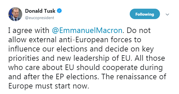 Туск призвал страны ЕС не позволить повлиять на выборы в Европарламент