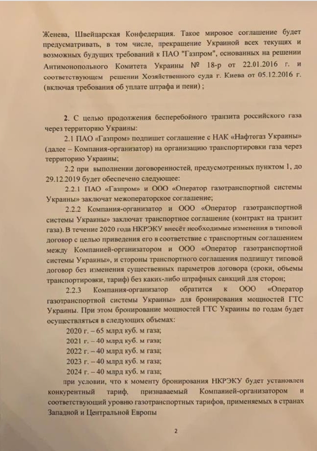 Україна оприлюднила протокол щодо газу з Росією