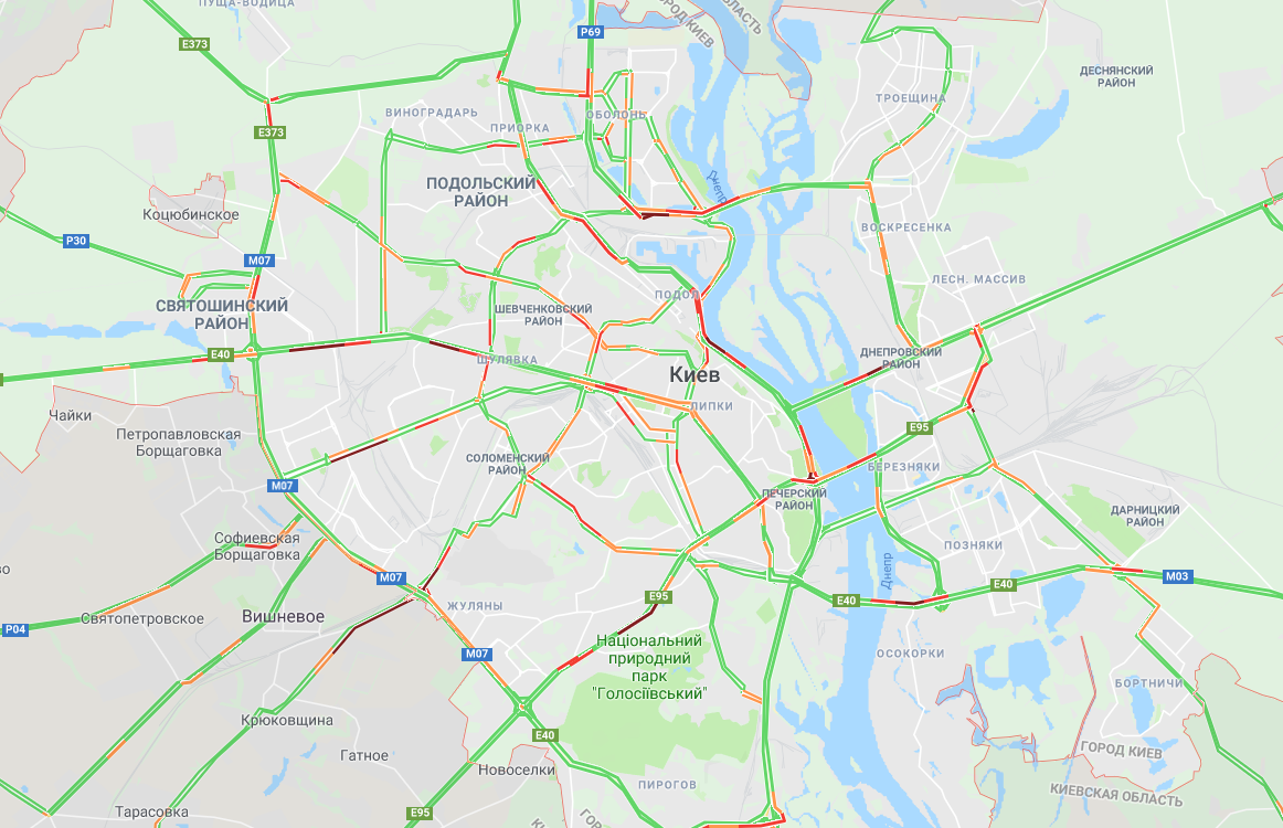 В Киеве образовались многочисленные пробки