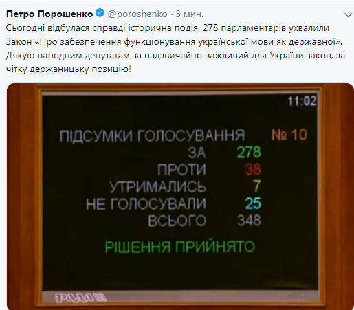 Рада приняла "языковой закон"