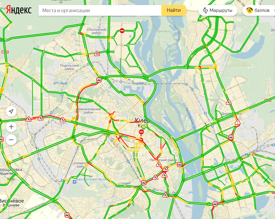 Затори у Києві досягли 6 балів