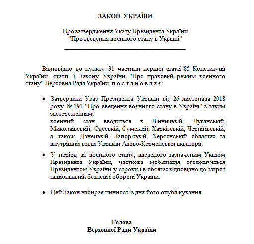 В УКРАИНЕ ВВЕЛИ ВОЕННОЕ ПОЛОЖЕНИЕ