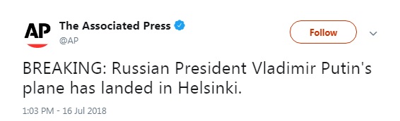 Путін з затримкою прибув до Гельсінкі на зустріч з Трампом