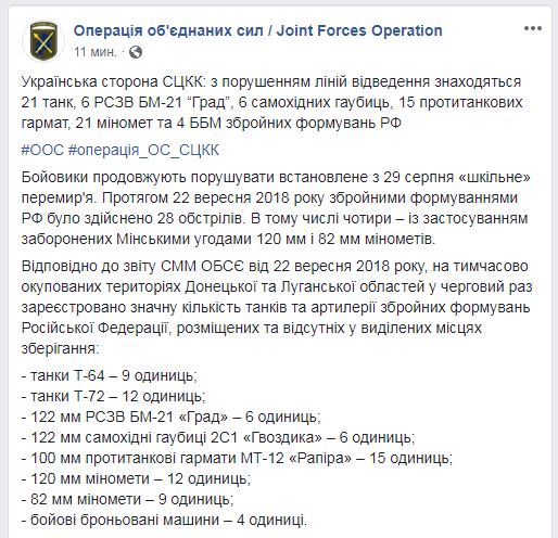 Місія ОБСЄ зафіксувала на Донбасі значну кількість танків та артилерії бойовиків, - СЦКК