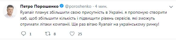 Порошенко инициирует создание хаба Ryanair в Украине