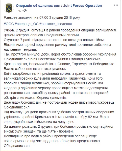 На Донбасі доба обійшлася без втрат серед українських військових