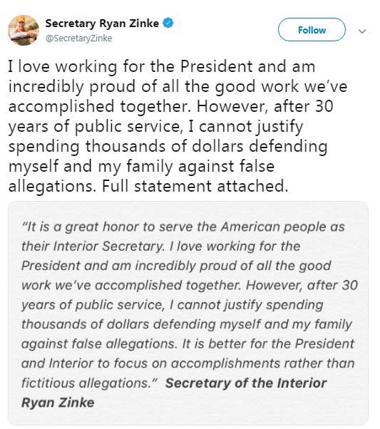 Министр внутренних дел США отверг обвинения в растратах