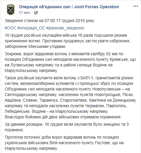 На Донбасі за добу поранено двох українських військових