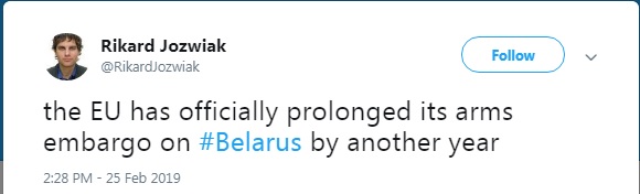 ЄС офіційно продовжив заборону на поставки зброї до Білорусі