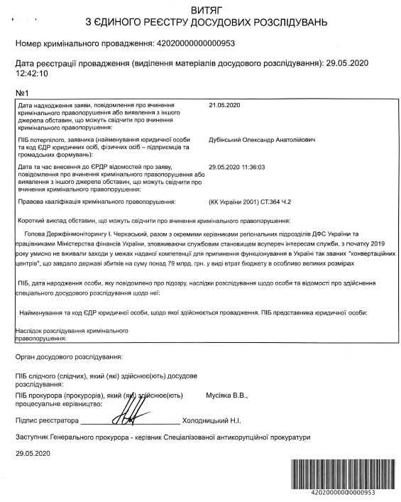 Проти голови держфінмоніторингу відкрили справу через збитків бюджету на 79 млрд грн