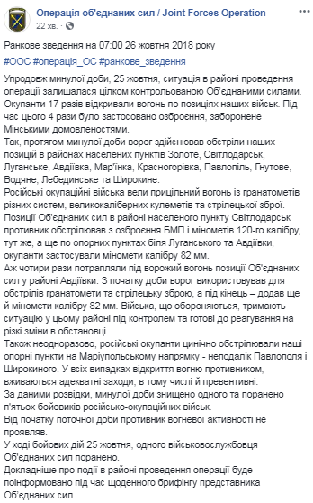 На Донбасі поранено одного українського військового