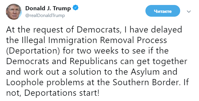Трамп відклав операцію з видворення нелегальних мігрантів з США