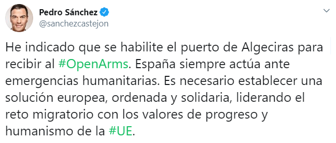 Іспанія прийме корабель Open Arms з понад сотнею мігрантів