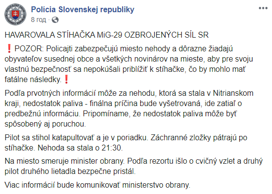 У Словаччині розбився винищувач МіГ-29