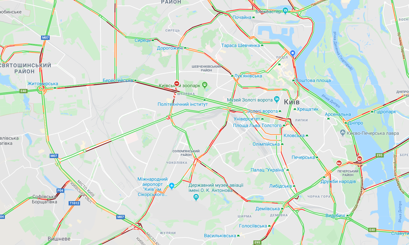 В Киеве утром образовались пробки: карта