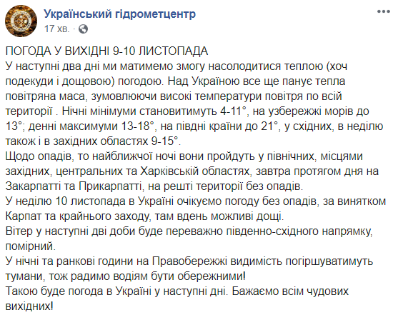 Синоптики рассказали о погоде на выходных