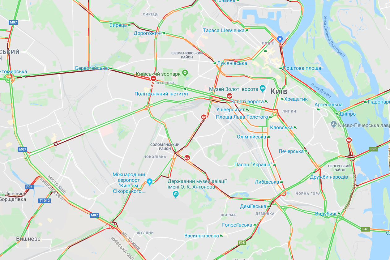 Київ скували численні затори: карта