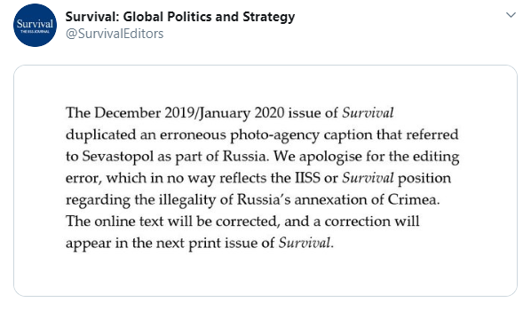 Міжнародний інститут стратегічних досліджень вибачився за російський Севастополь