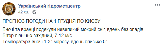 Завтра в Украине возможен мокрый снег