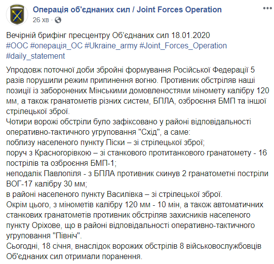 Бойовики на Донбасі застосували міномети: поранено 8 військових