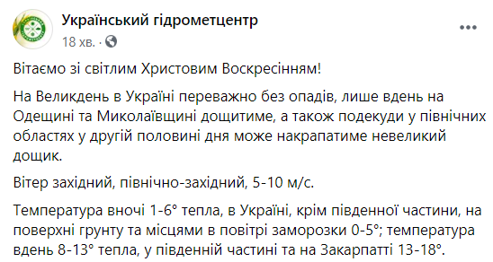 Місцями дощі та заморозки: синоптики дали прогноз погоди на Великдень