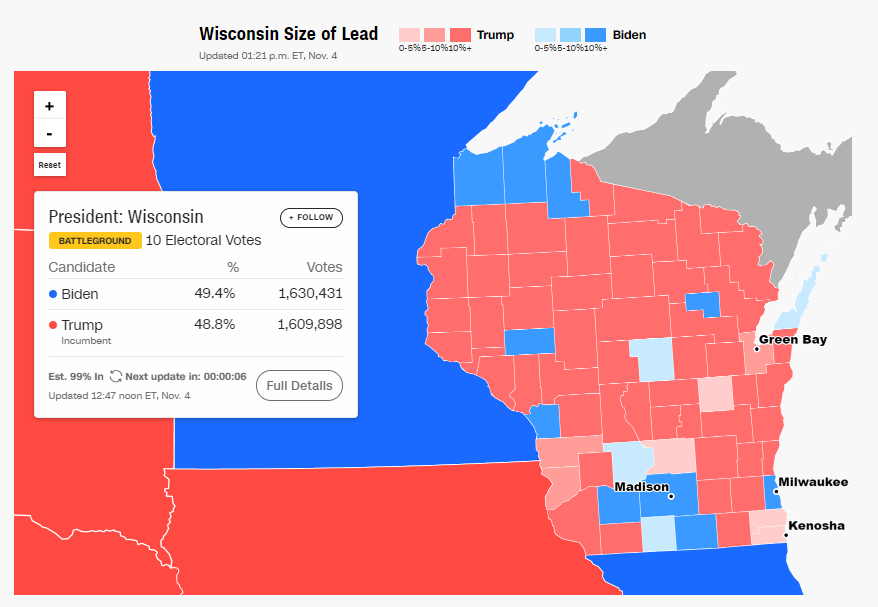 Штаб Трампа вимагатиме перерахувати голоси у Вісконсині, де лідирує Байден