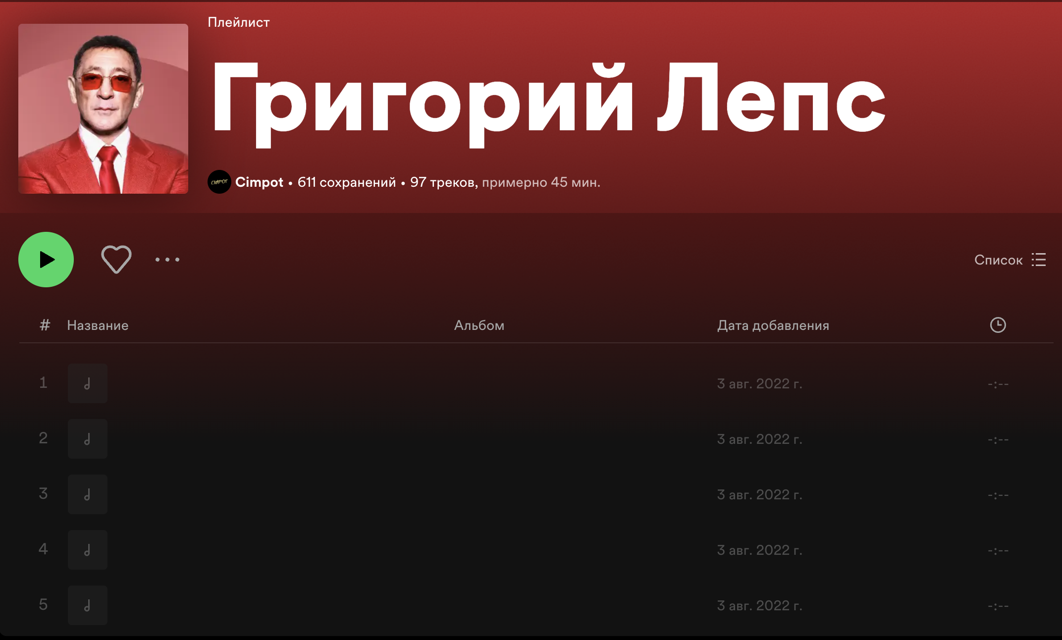 "Рюмка водки" тепер тільки на столі: Spotify видалив сторінки одразу декількох російських співаків