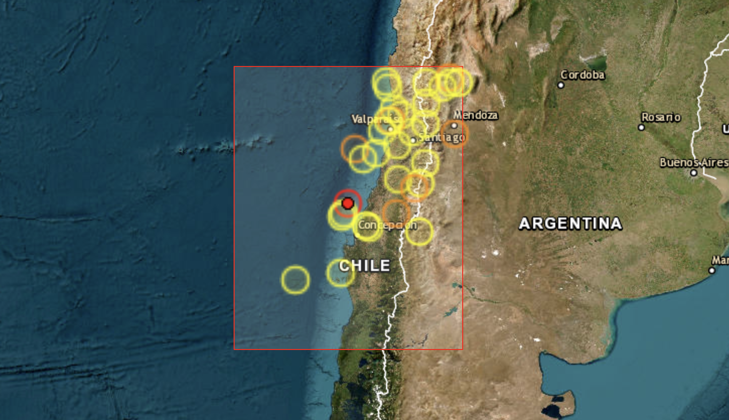 У побережья Чили произошло мощное землетрясение